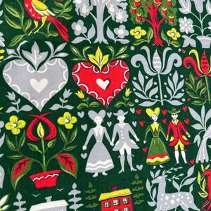 Vintage‎ 50s 40s Green Pilgrim Barkcloth Fabric Curtain Upcycle Craft Deer Horse